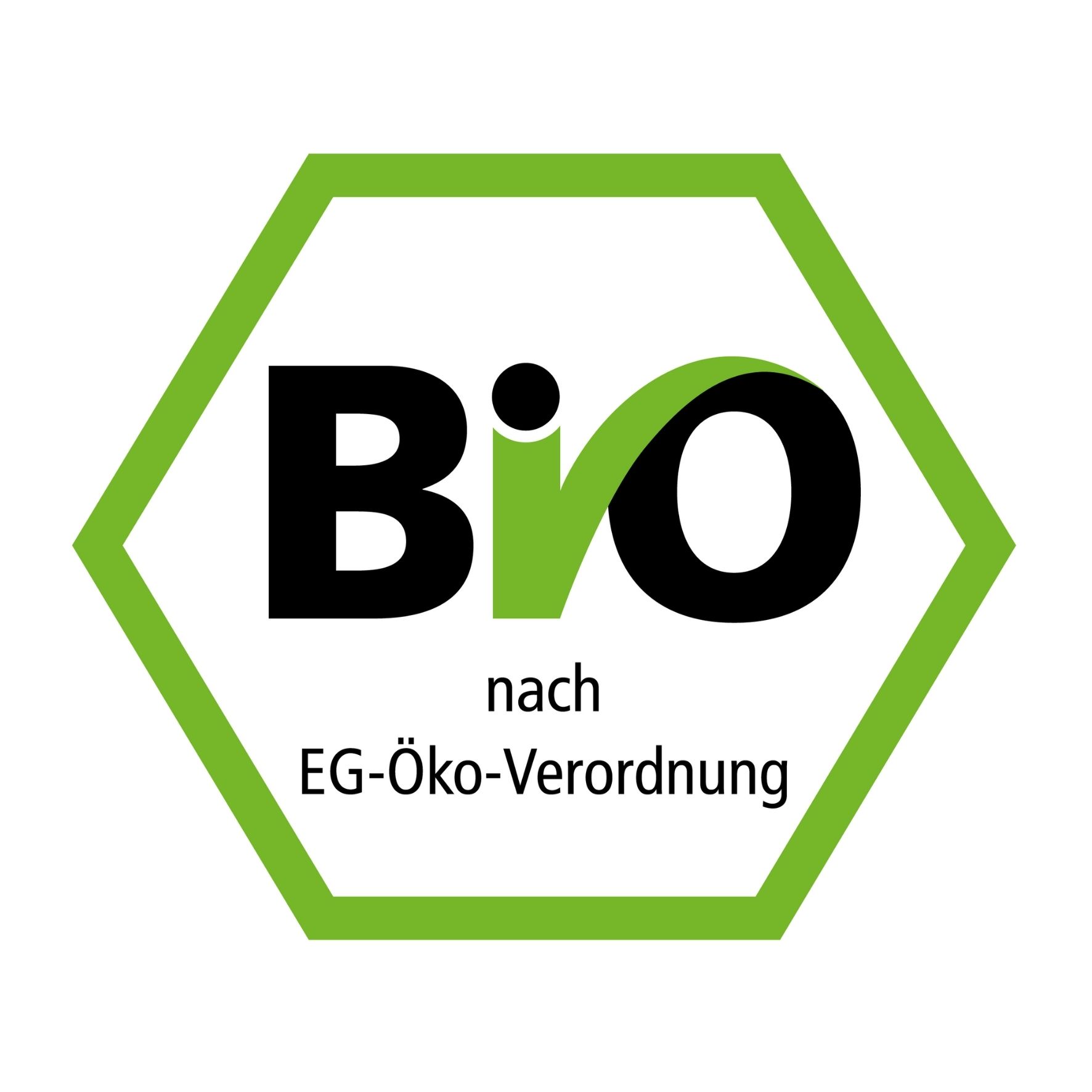 Ein grün umrandetes Hexagon in weiß mit der Aufschrift Bio nach EG-Öko-Verordnung